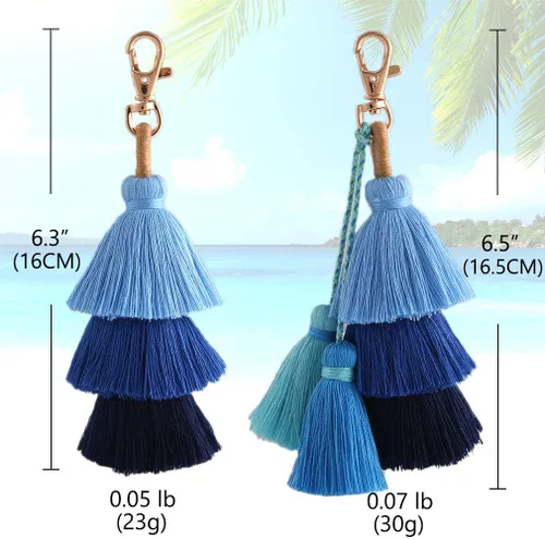 Vista 2 de Llavero colorido con borla para bolso Bohemia hecha a mano con flecos bonitos llaveros para mujeres, bolso y bolso