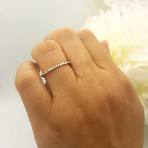 Vista 3 de Dazzlingrock Collection Anillo apilable de boda y compromiso de 0,14 quilates (quilates) con diamantes blancos redondos para mujer, oro de 10
