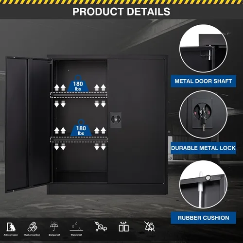 Vista 6 de Fesbos Armario de almacenamiento de metal, archivadores de acero de 36 pulgadas de alto con puertas con cerradura y estantes ajustables, gabinete