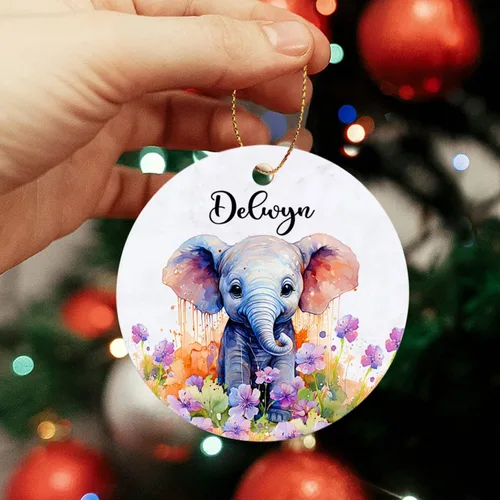 Vista 5 de Adorno de elefante de Navidad 2025, lindo adorno de elefante personalizado para árbol de Navidad, adornos de elefantes florales para bebés, regalos