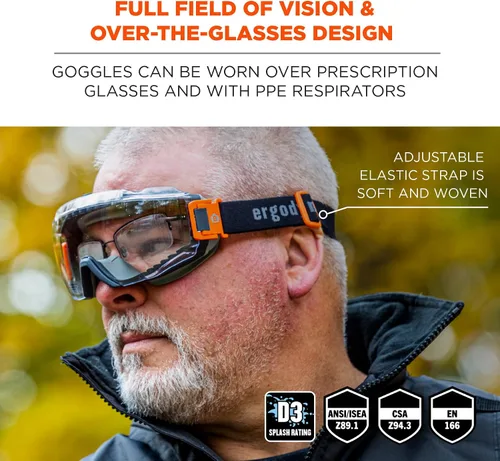 Vista 2 de Ergodyne Skullerz Modi - Gafas protectoras de seguridad OTG, ventilación indirecta, antiniebla, resistentes a los arañazos