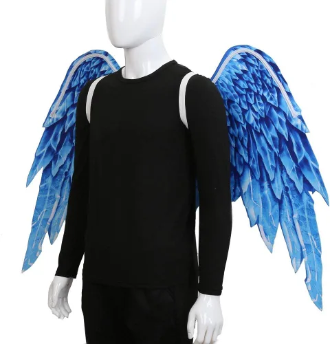 Vista 4 de Himine Alas de ángel para fiestas festivas de tela no tejida, adecuadas para hombres y mujeres, alas decorativas (azul)
