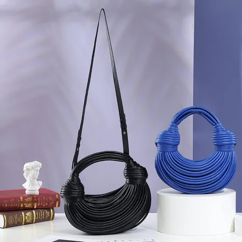 Vista 6 de Bolsos tejidos para mujer, bolso de mensajero tejido a mano, bolso de mano con asa suave, tejido de fideos creativos en las axilas