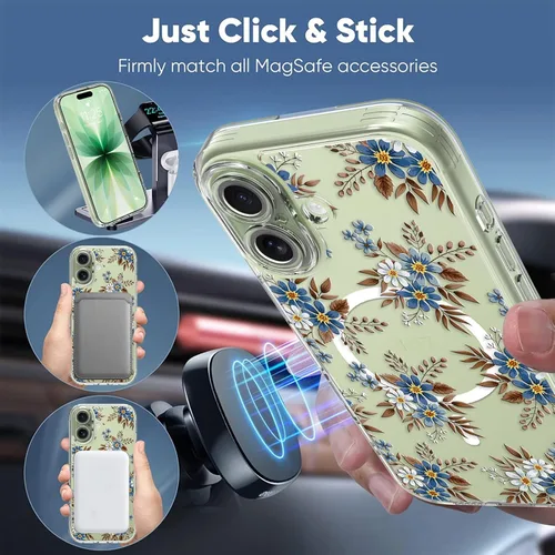 Vista 4 de OOK Magnetic for iPhone 17 Case Clear Pretty Flower Girls Women [Not Yellowing][Screen Protector] [ MagSafe Compatible] with Full Camera Lens