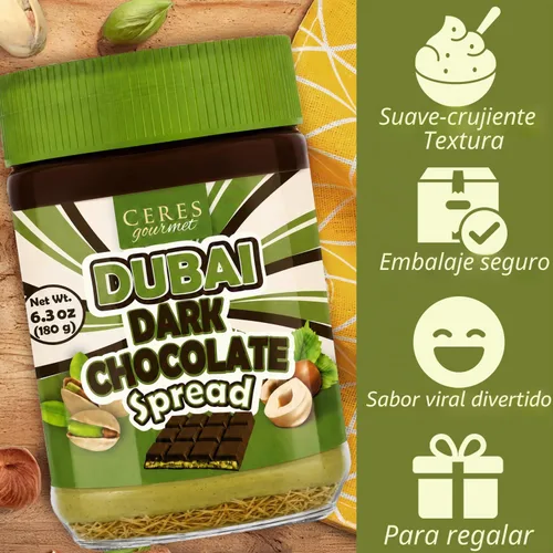Vista 5 de Dubai - Tarro de chocolate negro de 6.35 onzas para untar, relleno de chocolate gourmet y pistacho con Kataifi, Dubai Dip, experiencia de postre
