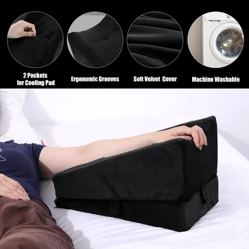 Vista 6 de Almohada de elevación de brazo ajustable 2 en 1 con bolsillos, cojín ergonómico de cuña para apoyo poscirugía, almohada de refuerzo de recuperación