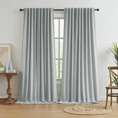 Vista 95 de KEQIAOSUOCAI - Cortinas opacas naturales de 108 pulgadas de largo, cortinas modernas con pestaña trasera, paneles plisados para sistema de cortina