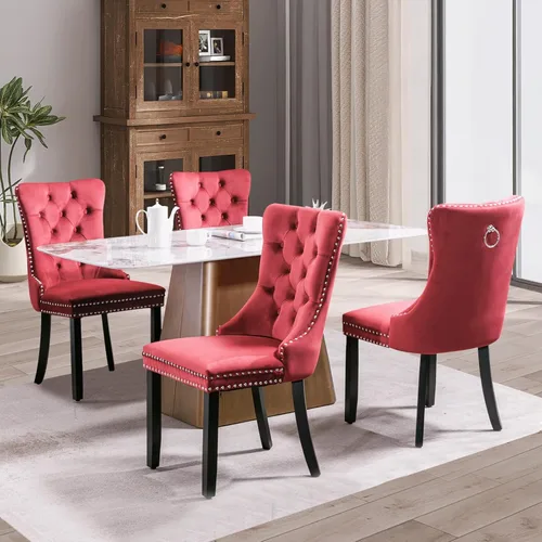 Vista 99 de SoarFlash Juego de 2 sillas de comedor de terciopelo, silla lateral de respaldo alto, silla lateral moderna tapizada de alta gama con botones Beige