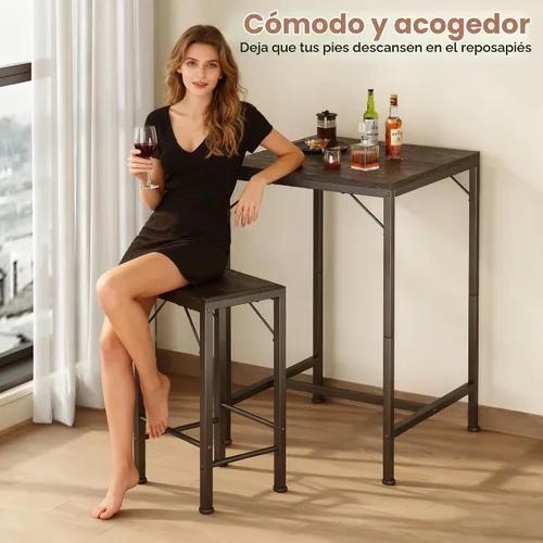Vista 5 de Homeiju Juego de mesa y sillas de bar, mesa de bar cuadrada con 2 taburetes, juego de comedor que ahorra espacio para 2, perfecto para cocina