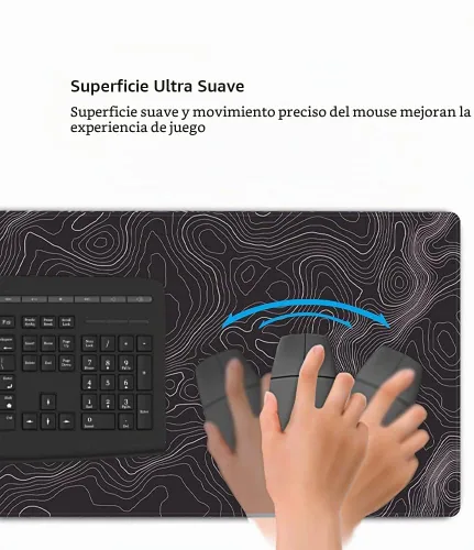 Vista 6 de Keepcute - Alfombrilla de escritorio topográfica negra, alfombrilla grande para mouse para juegos de 35.4 x 15.7 pulgadas