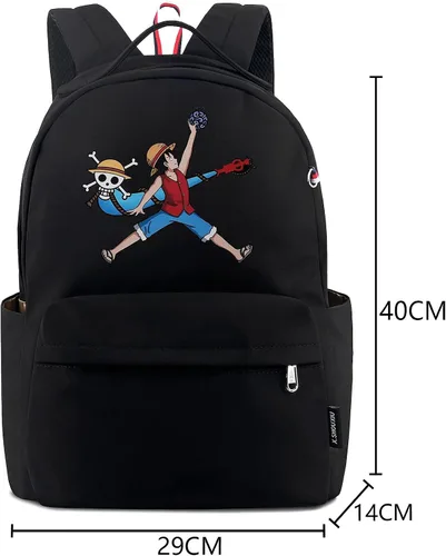 Vista 2 de Roffatide Anime - Mochila de una pieza de nailon negro para libros, bolsa escolar con estampado Luffy, Una pieza a, Classic