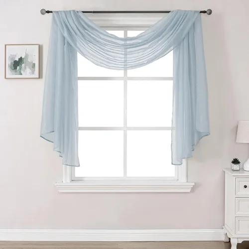 Vista 25 de Bufanda transparente para ventana de 144 pulgadas de largo, color azul bebé, perfecta como bufandas de cenefa, así como toldo de cama o decoración