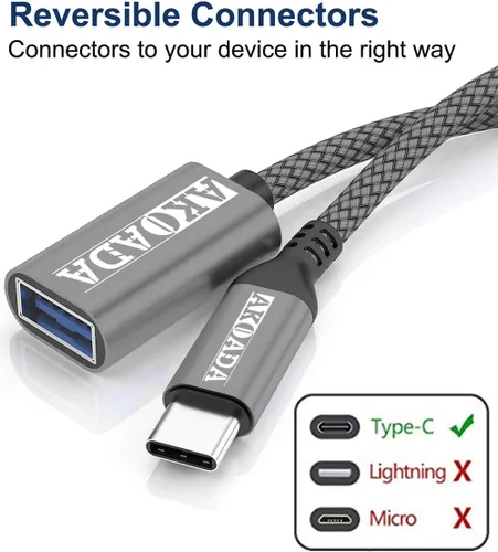 Vista 3 de Adaptador USB C a USB 3.0 (6.6 pies), USB tipo C macho a USB 3.0 hembra OTG cable Thunderbolt3 a USB adaptador USB para iPhone 17 16 15 Pro/Pro