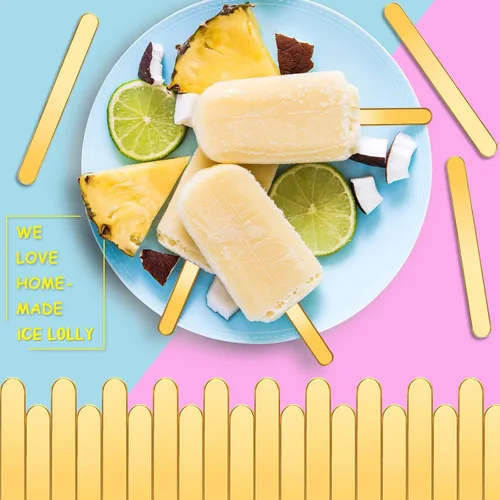 Vista 4 de Geiserailie 60 palitos acrílicos para tartas doradas, palitos de helado con purpurina, reutilizables, para tartas de dulces, fiestas familiares