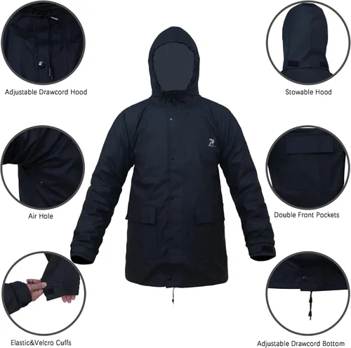 Vista 2 de KYBKDYY Trajes de lluvia para hombre, impermeable, para el trabajo, ligero, para lluvia