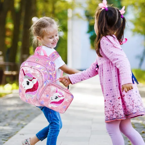 Vista 5 de Mochila de unicornio Mochila escolar holográfica de lentejuelas de unicornio para niños y niñas bolsas de libros preescolar jardín de infantes