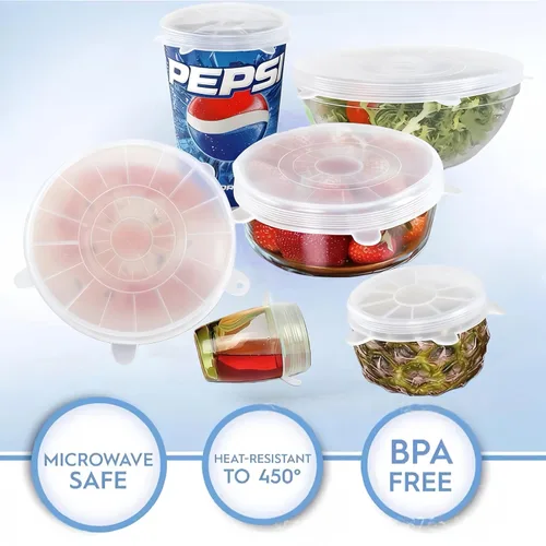 Vista 3 de Tapas elásticas reutilizables de silicona para almacenamiento de alimentos en el refrigerador, cubiertas redondas de silicona flexibles para tazones