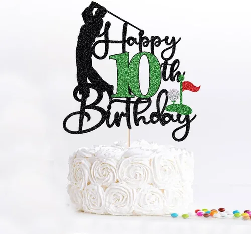 Vista 6 de Golf Happy 10th Birthday Cake Topper, Golfer/Sports Themed Birthday or Retirement Cake Decorations,Golf Ten 10 Years Old Ball Player Sport Themed