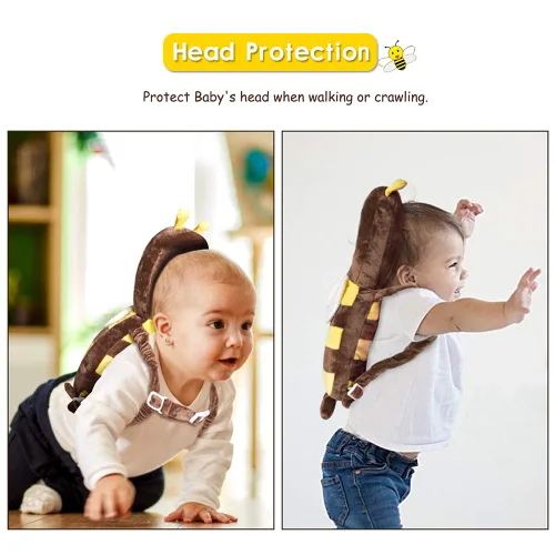 Vista 2 de Okydoky Protector de cabeza de bebé, una mochila, mochila ajustable para niños pequeños, protección de espalda de bebé para gatear y caminar, abeja
