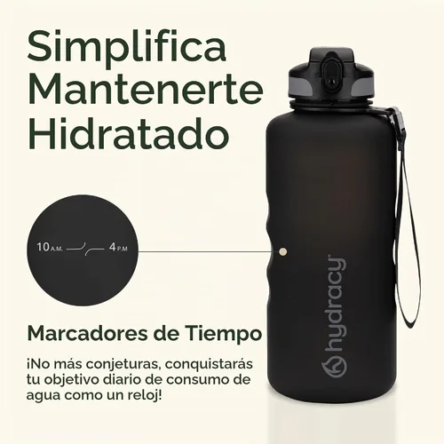 Vista 4 de Hydracy - Botella de agua grande de 2L, a prueba de roturas, de plástico Tritan sin BPA, a prueba de fugas, sin condensación, con correa de Gris