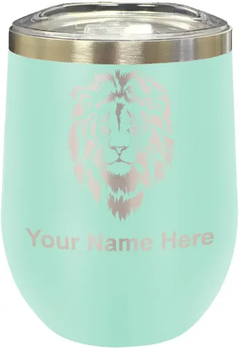 Vista 28 de LaserGram Vaso de vino de acero inoxidable de doble pared, cabeza de león, grabado personalizado incluido (negro)