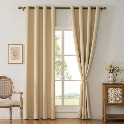 Vista 20 de Cortinas opacas con aislamiento térmico y ojales para dormitorio y sala de estar, 2 paneles, 52 pulgadas de ancho x 63 pulgadas de largo, textura