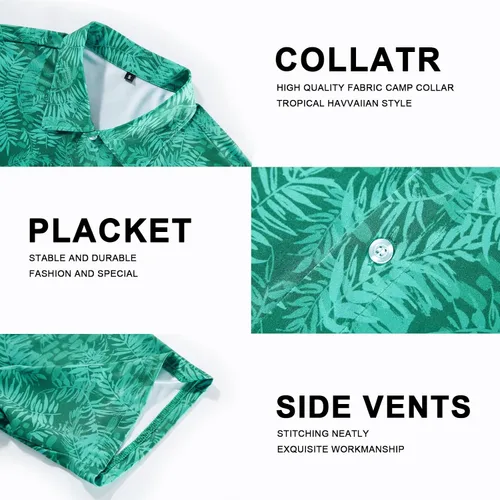 Vista 5 de BOJIN Camisa hawaiana de manga corta con botones para hombre, diseño floral tropical, sin arrugas, para vacaciones en la playa