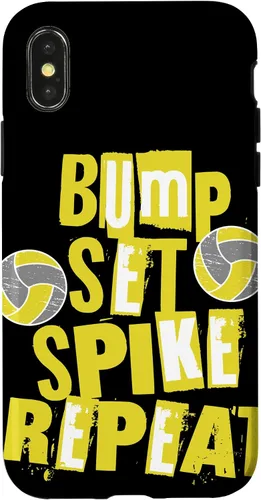 Vista 5 de iPhone XR Parents Girls Volleyball Bump Set Spike Repeat Yellow & Gray Case