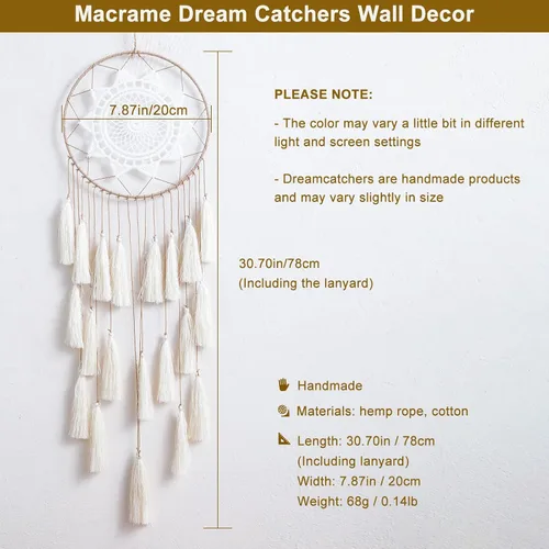 Vista 3 de Artilady - Atrapa-sueños de macramé para dormitorio - Pompones colgantes hechos a mano para decoración del hogar con adorno de plumas con pompones