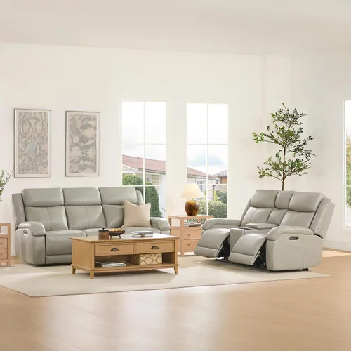 Vista 26 de Watson & Whitely Sofá reclinable eléctrico de piel auténtica, sofás reclinables de pared de 3 plazas con consola de almacenamiento, reposacabezas