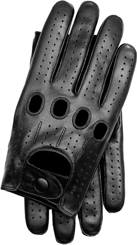 Vista 11 de Riparo - Guantes de conducción de cuero perforado para hombre, piel de vaca auténtica negra, estilo deportivo de motor con pantalla táctil, guantes