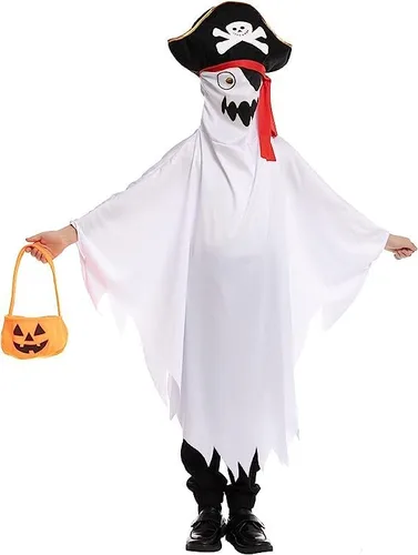 Vista 3 de Disfraz unisex de fantasma pirata para niños, disfraz de cara de fantasma para Halloween, juego de rol de fantasma, fiesta de disfraces
