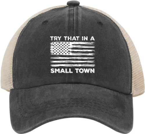 Vista 3 de Hat Try That in Small Towns Trucker Hat Men Funny Mesh Cap for Summer