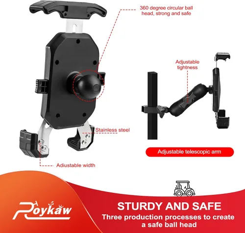 Vista 6 de Roykaw Soporte de teléfono para carrito de golf compatible con EZGO/Club Car/Yamaha, actualización de liberación rápida y bloqueo de un solo toque