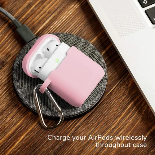 Vista 7 de Funda de silicona para AirPods, fundas protectoras a prueba de golpes con llavero compatible con Apple AirPod 2 y 1