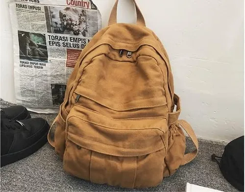 Vista 3 de Mochila de lona bohemia para la escuela, mochila universitaria vintage para mujer, diseño de hadas, grunge, estética, hippie, Y2K, Marrón