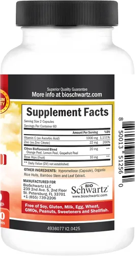 Vista 8 de Vitamina C - cápsulas de 1000 mg con zinc, escaramujo y bioflavonoides - Suplemento de apoyo inmune con 10 veces el poder de la vitamina C - Acorta