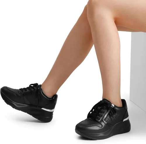 Vista 8 de DREAM PAIRS Zapatos deportivos de cuña para mujer, plataforma de tacón alto, zapatos de moda para uso casual y diario