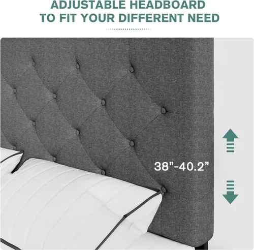 Vista 4 de IMUsee Base de cama Queen con plataforma tapizada con 4 cajones de almacenamiento y cabecera ajustable con botones cosidos de diamante, soporte