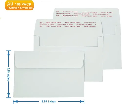 Vista 2 de Sobres de invitación A9 (100 unidades de 5.75 x 8.75 pulgadas) - Sobres de papel blanco con diseño sin ventanas de 120 GSM con cierre automático