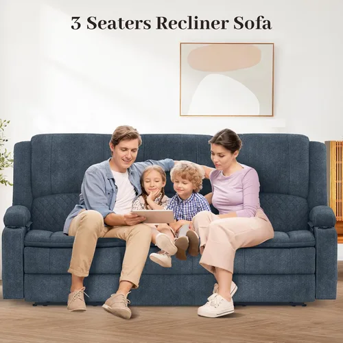 Vista 7 de Yolsali Sofá reclinable, sofá reclinable manual de 3 plazas con cojín de 2 niveles, sofás reclinables para sala de estar con consola removible
