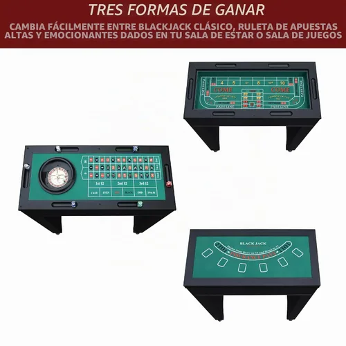 Vista 3 de Hathaway Classic Monte Carlo 4 en 1 mesa de juego de casino – Incluye mesa de dados, mesa de ruleta, mesa de blackjack que se puede utilizar como