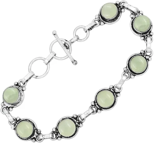 Vista 87 de Round Shape Natural & Synthetic Gemstones Silver Plated Bracelets for Women - Vintage Bohemian Style Handmade Birthstone Adjustable Link Bracelet