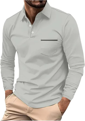 Vista 18 de Mens Long Sleeve Polo Shirts Casual Loose Button Down Shirt Big and Tall Gym Workout Tee Top Lightweight Pullover