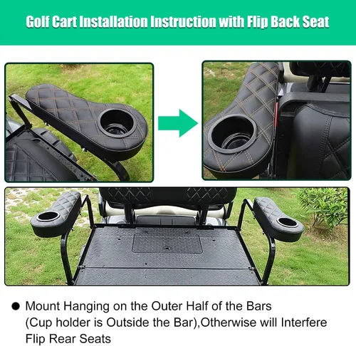 Vista 4 de NOKINS Reposabrazos de carrito de golf con portavasos para EZGO/Club Car/Yamaha y la mayoría de carritos de golf, marco de soporte de acero