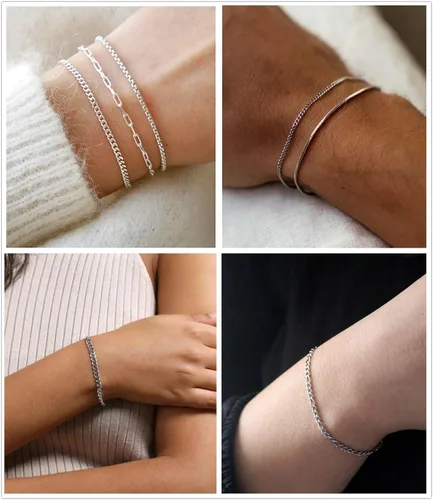 Vista 4 de Honsny 6 pulseras de acero inoxidable para mujeres y hombres, chapado en oro de 14 quilates, cadena de clip de eslabones cubanos delicados