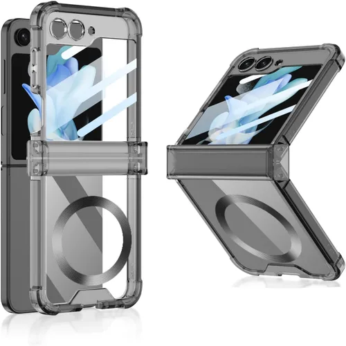 Vista 2 de Funda magnética integrada con protector de pantalla para Samsung Galaxy Z Flip 5 4, compatible con MagSafe, protección de bisagra completa, funda