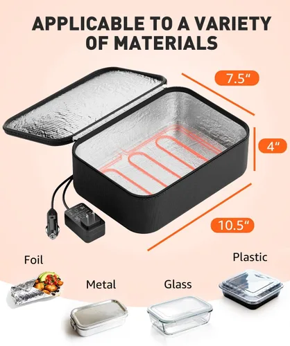 Vista 4 de Lonchera portátil para calentar alimentos - Fiambrera térmica para adultos - Bolsa térmica eléctrica con asa de hebilla, bolsas térmicas