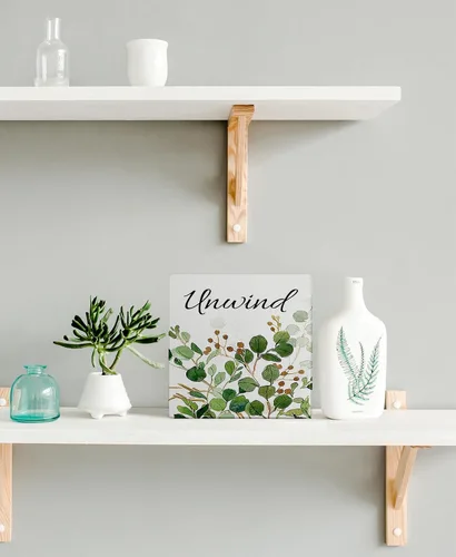 Vista 3 de Decoración de baño de granja verde salvia, letrero de caja de madera con frase "Breathe Quotes", decoración de estantes, artículos pequeños de Unwind