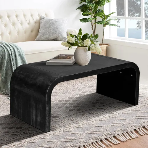 Vista 33 de Mesa auxiliar de madera, 39.37 pulgadas, cuadrada de mediados de siglo, mesa central de madera moderna de madera de fibropanel de densidad media